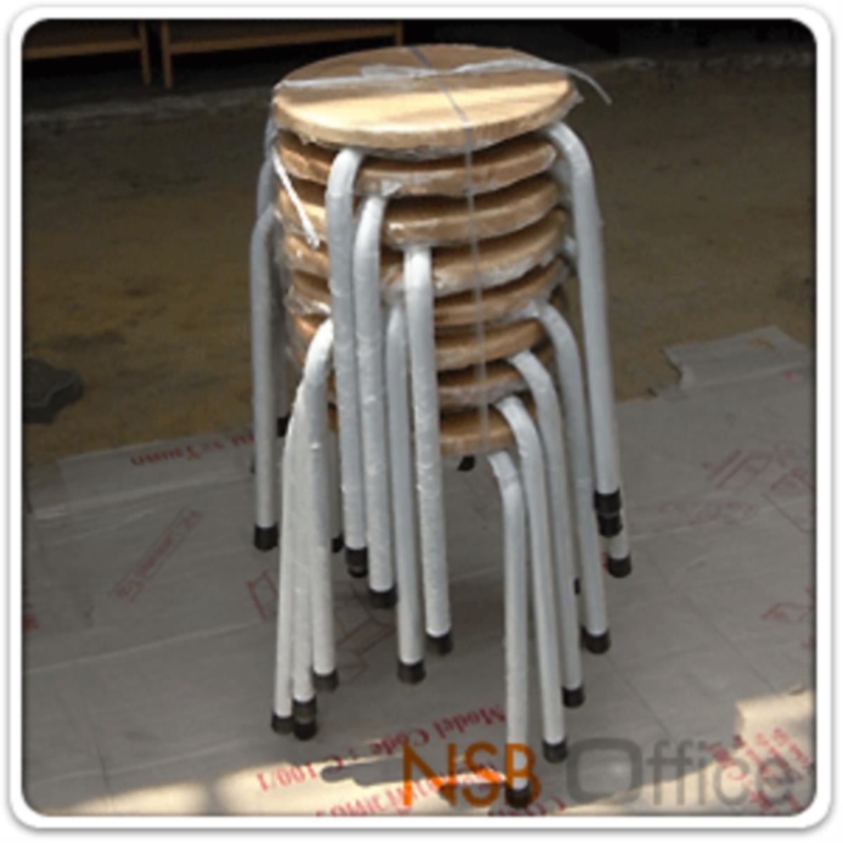 เก้าอี้สตูลกลมที่นั่งไม้ยางพารา รุ่น Dahlia (ดาห์เลีย) 31Di*44H cm. ขาแป๊ปกลม 