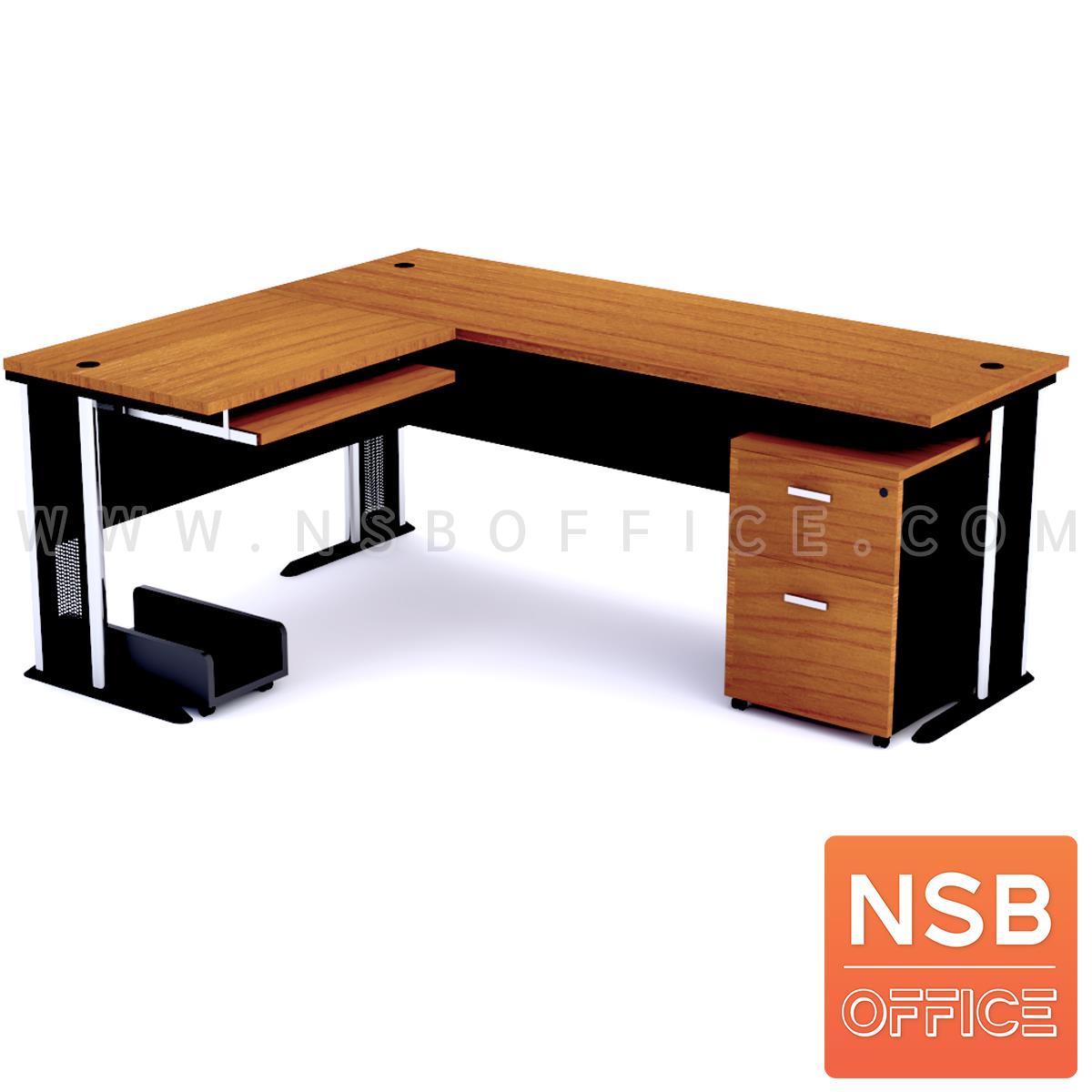 A13A029:โต๊ะผู้บริหารตัวแอล   ขนาด 180W1*180W2 cm. ขาเหล็กโครเมียมดำ สีเชอร์รี่ดำ
