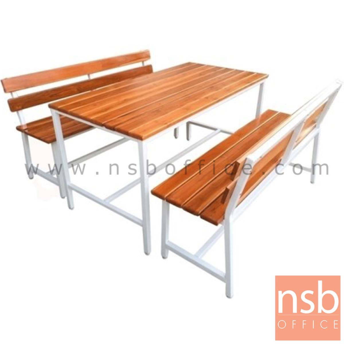 โต๊ะโรงอาหารไม้สักตีระแนงชิด รุ่น TENNESSEE (เทนเนสซี) ขนาด 150W cm. ขาเหล็ก