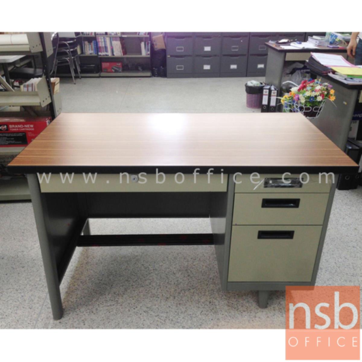 โต๊ะทำงานเหล็กหน้าโฟเมก้าลายไม้ 4 ลิ้นชัก ยี่ห้อ Lucky  รุ่น NT-2436,NT-2642,NT-2648 