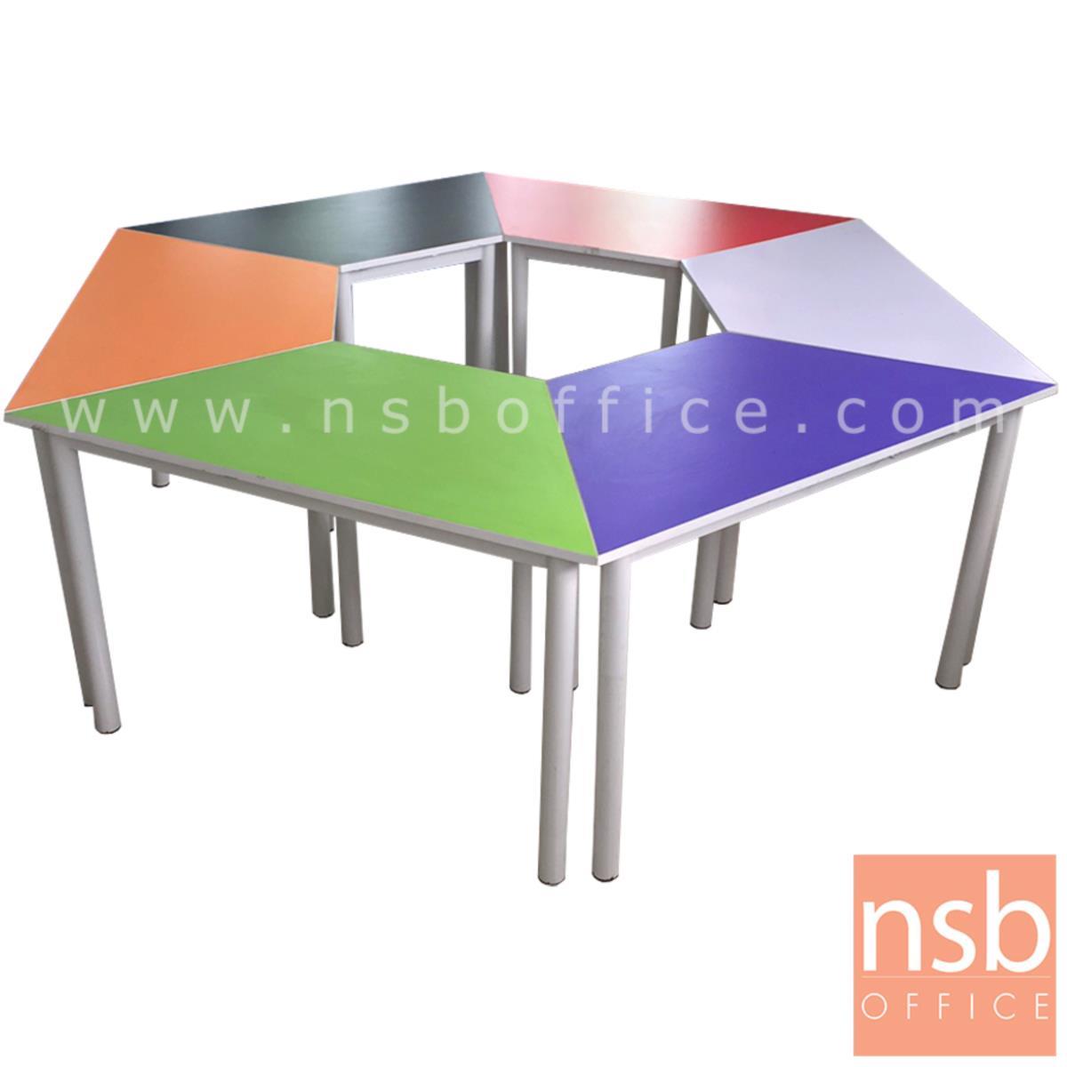 B30A071:ชุดโต๊ะนักเรียน ทรงคางหมู รุ่น Avada (เอวาด้า) ขนาด 208W*75H cm. TOP ไม้สีสัน