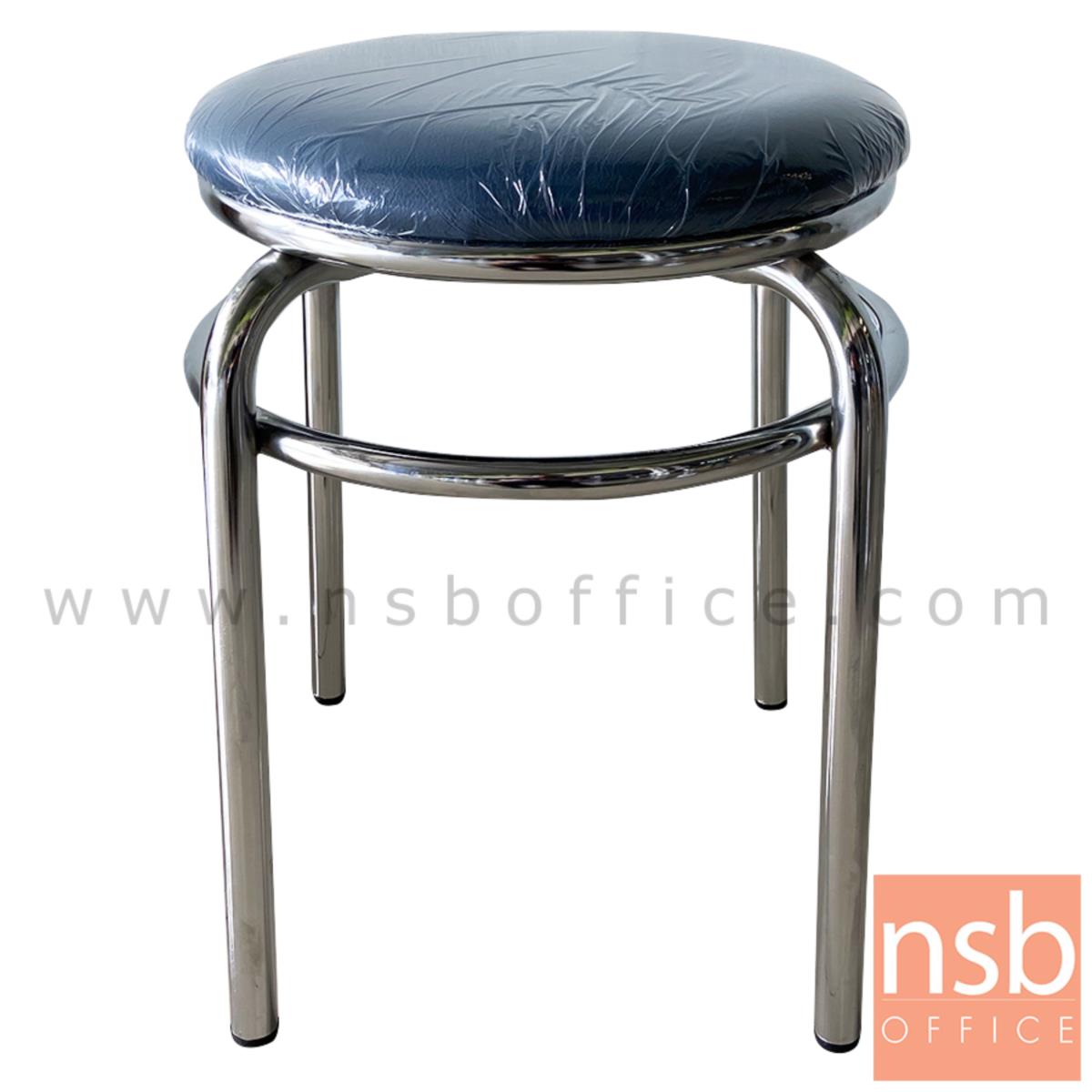 B10A086:เก้าอี้สตูลกลมใหญ่ ที่นั่งเบาะหนังเทียม twin ring ขาเหล็ก 
