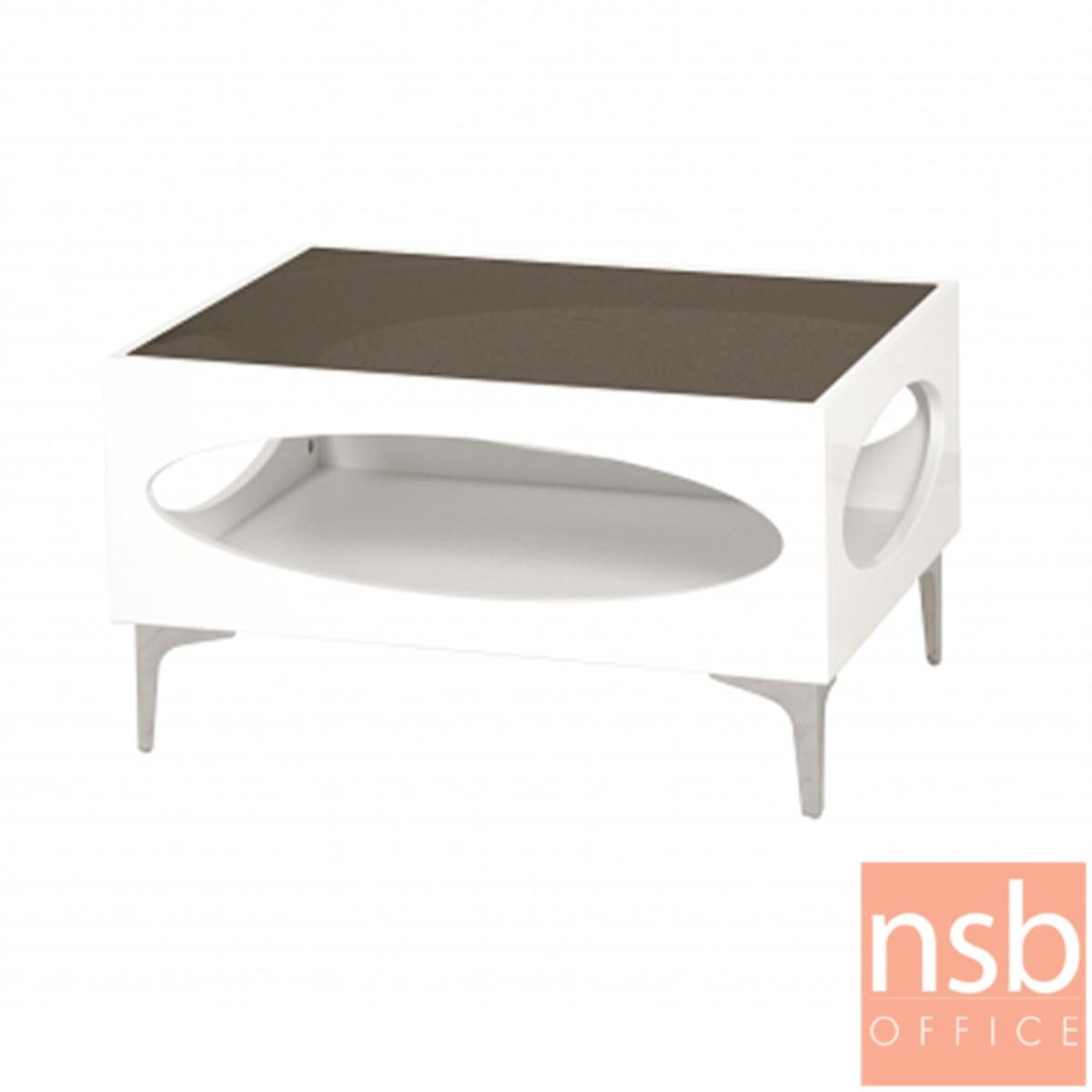 โต๊ะกลางโซฟากระจกสีชา  รุ่น GD-POK ขนาด 60W ,90W cm.  โครงไม้พ่นสีขาว ขาเหล็กชุบโครเมี่ยม