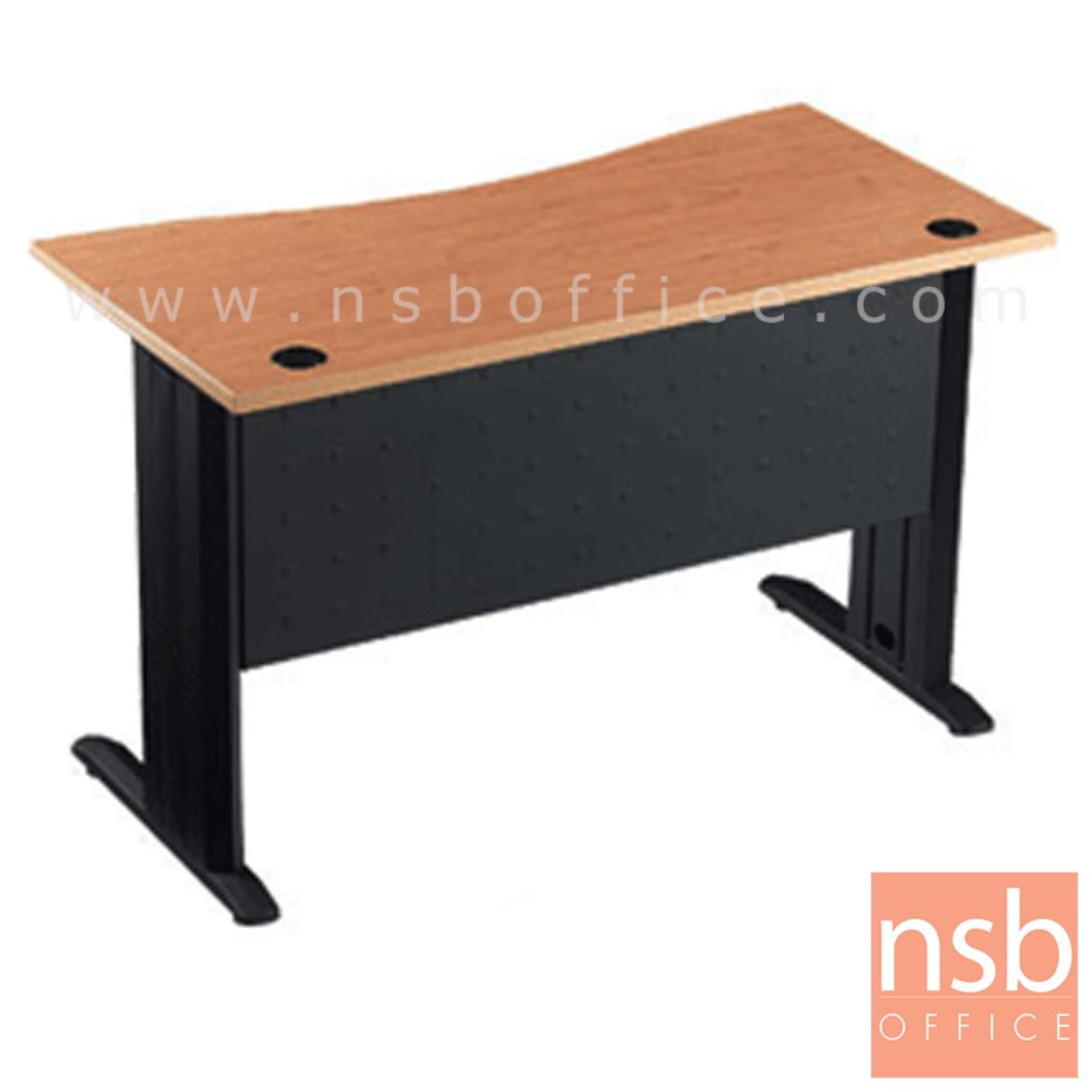 โต๊ะทำงานหน้าโค้งเว้า ขนาด 120W*75H cm. บังโป้เหล็ก รุ่น S-DK-0621  ขาเหล็กตัวแอลสีดำ