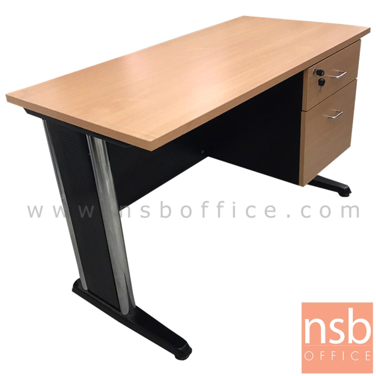L10A205:โต๊ะทำงาน 2 ลิ้นชัก  ขนาด 120W*75H cm. ขาเหล็ก สีบีช-ดำ