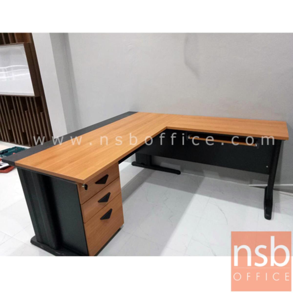 โต๊ทำงานตัวแอล 2 ลิ้นชัก  รุ่น ROMIN  ขนาด 180W1*160W2 cm. ขาเหล็ก