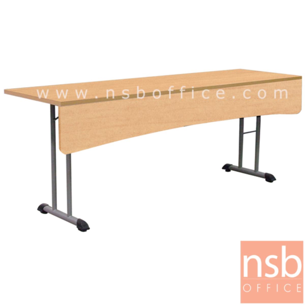 A18A077:โต๊ะประชุมพับเก็บได้ รุ่น MN-1206 ขนาด 120W ,150W ,180W*60D ,80D cm. ขาเหล็กเสาคู่ทรงตัวที พร้อมบังโป๊ไม้  