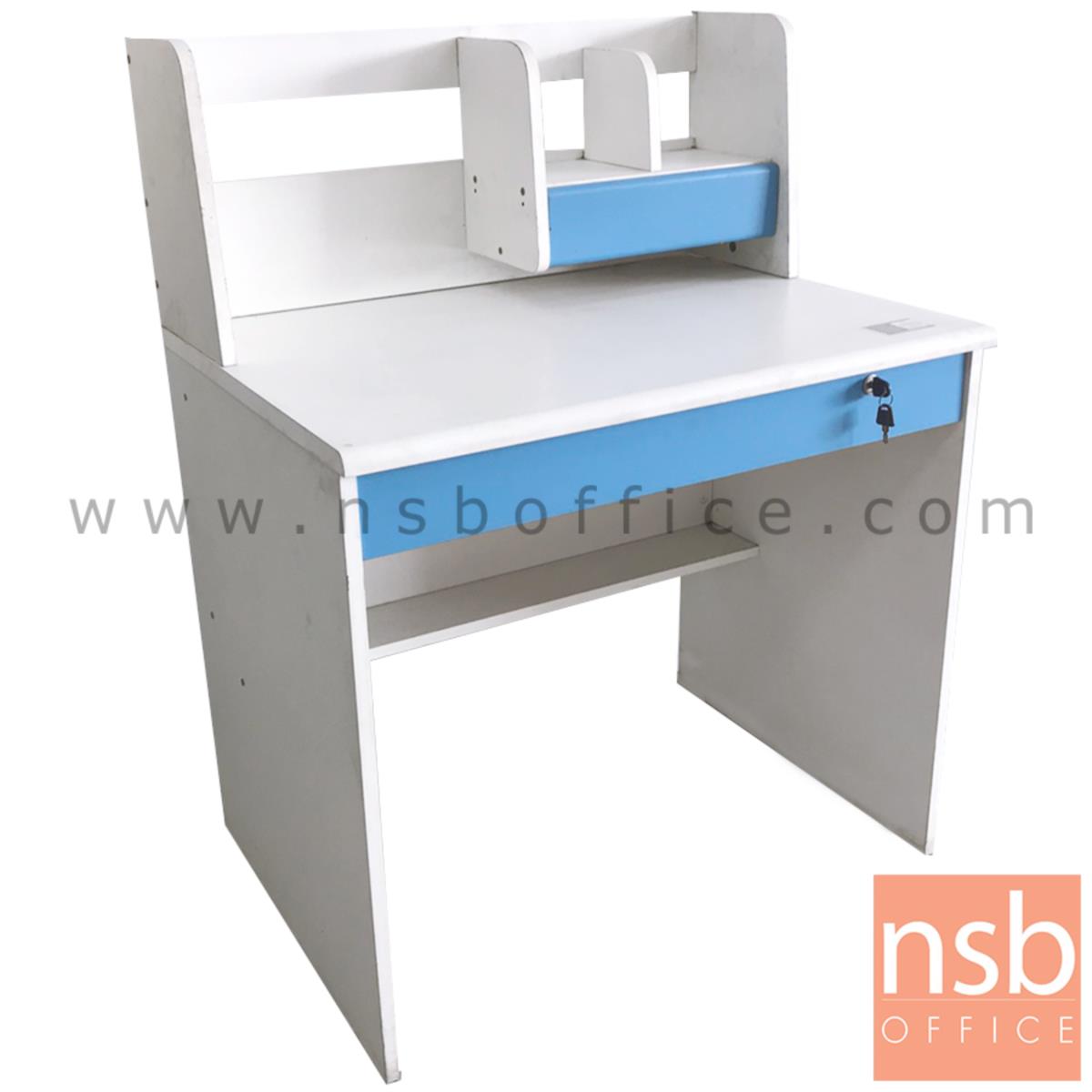 L01A037:โต๊ะทำงาน 2 ลิ้นชัก   ขนาด 80W*106H cm.  สีขาว-ฟ้า