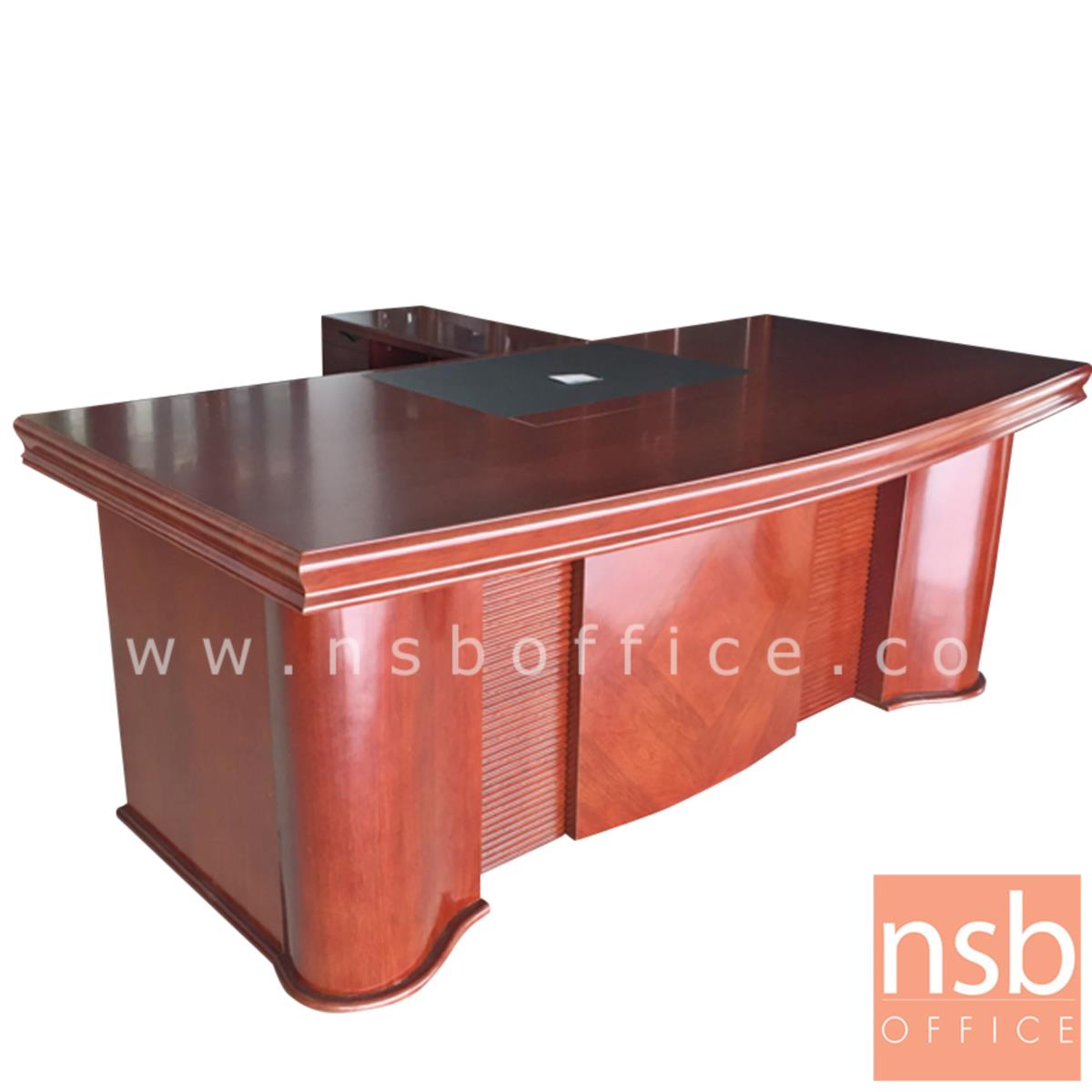 A06A047:โต๊ะผู้บริหารตัวแอลสีสัก รุ่น Sanfran (ซานฟาน) ขนาด 200W cm. พร้อมตู้ลิ้นชักและตู้ข้างโต๊ะ