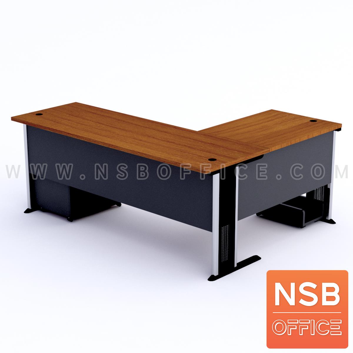 โต๊ะผู้บริหารตัวแอล   ขนาด 180W1*180W2 cm. ขาเหล็กโครเมียมดำ สีเชอร์รี่ดำ