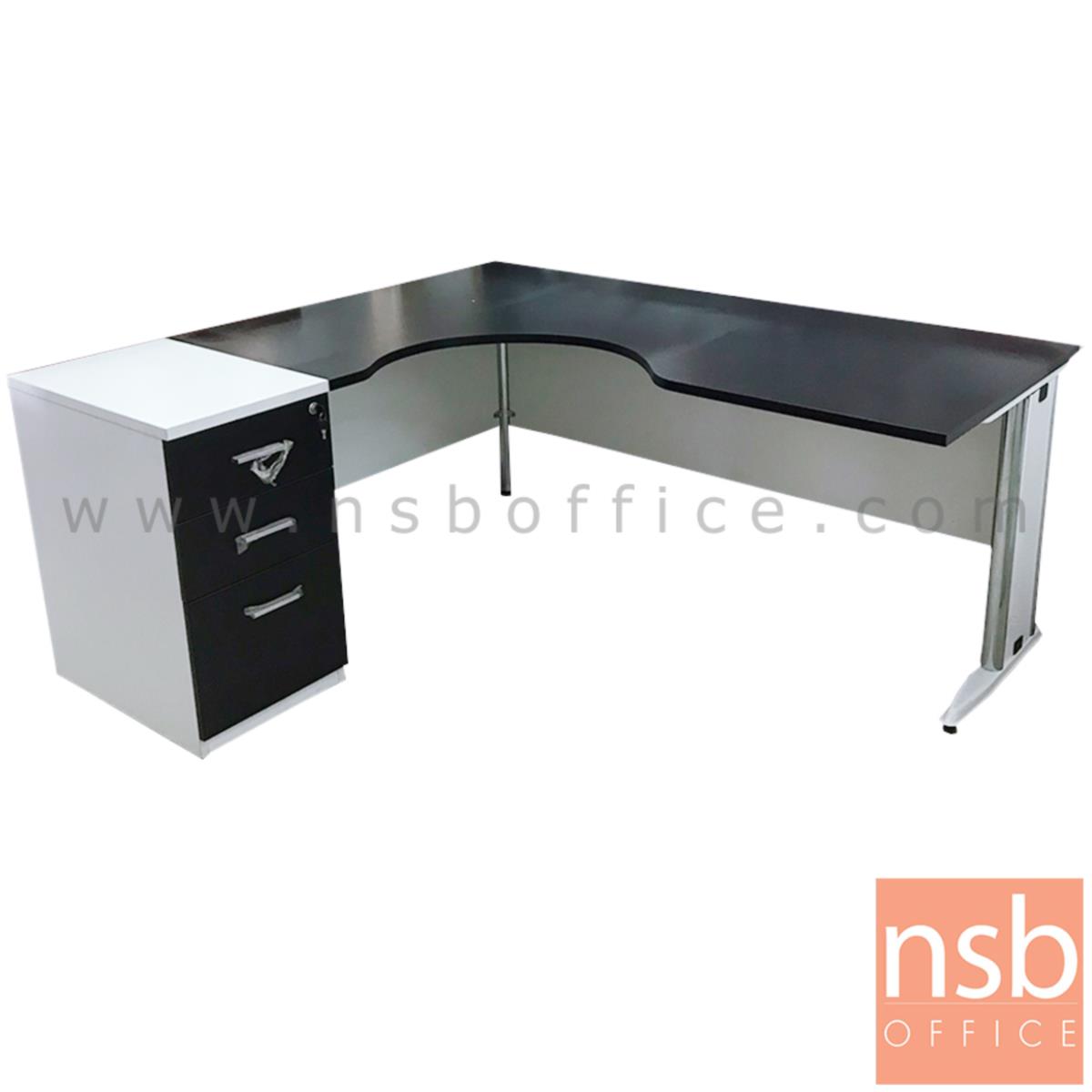 L10A203:โต๊ะผู้บริหารตัวแอลหน้าโค้งเว้า 3 ลิ้นชัก   ขนาด 160W1*180W2 cm. ขาเหล็ก