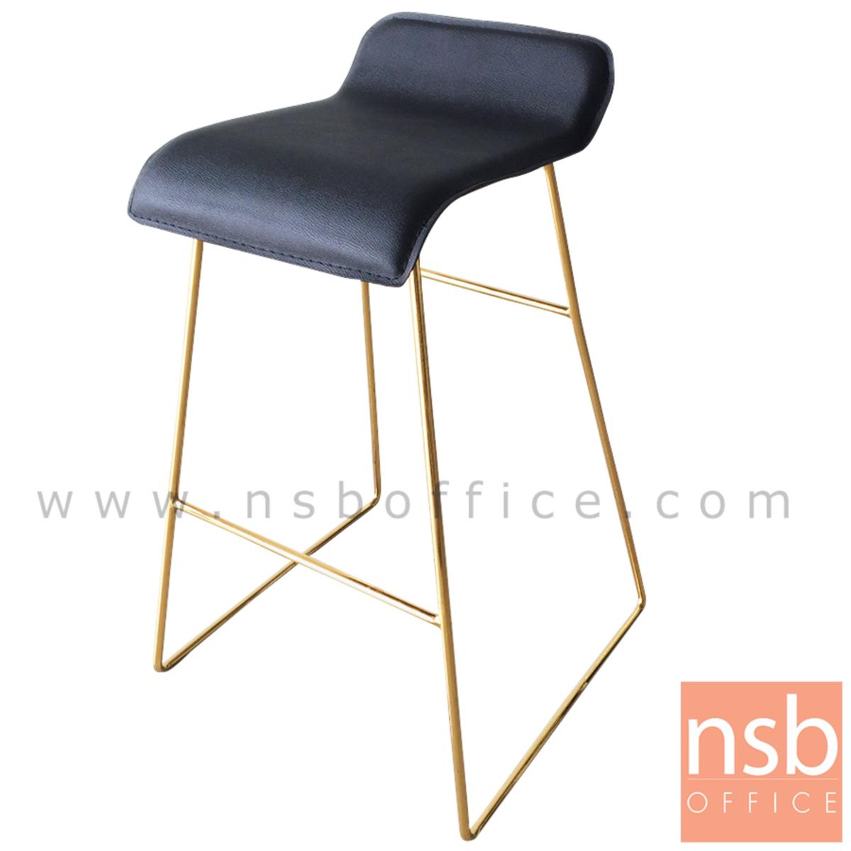 B18A079:เก้าอี้บาร์ ที่นั่งหุ้มหนังเทียม รุ่น Marigold (แมริโกลด์)  โครงขาเหล็กชุบทอง