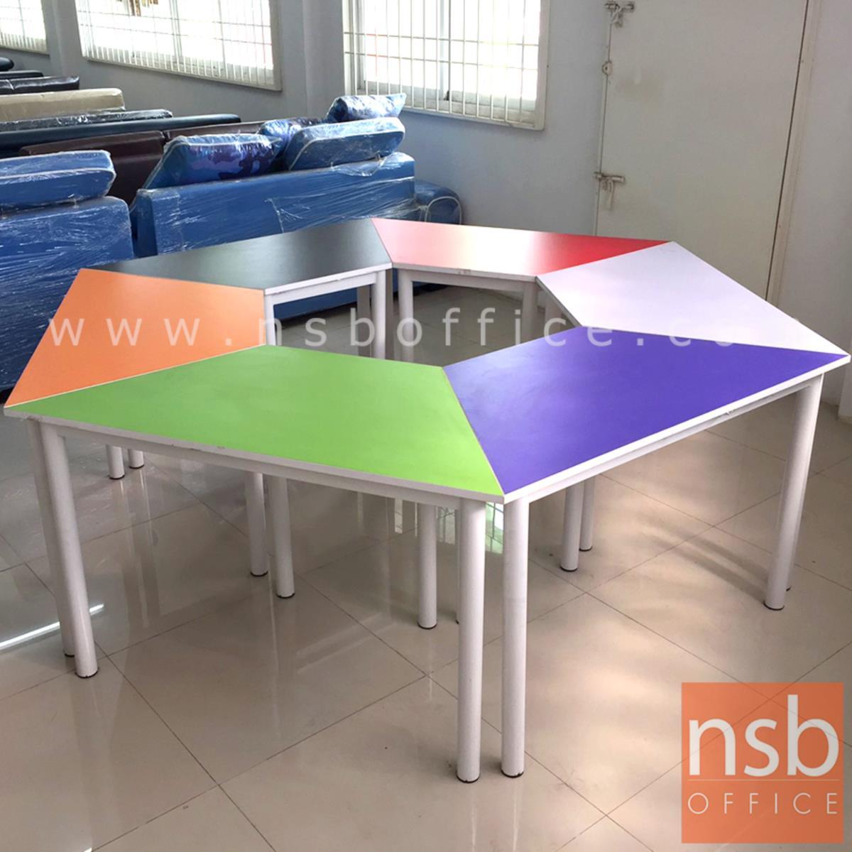 ชุดโต๊ะนักเรียน ทรงคางหมู รุ่น Avada (เอวาด้า) ขนาด 208W*75H cm. TOP ไม้สีสัน