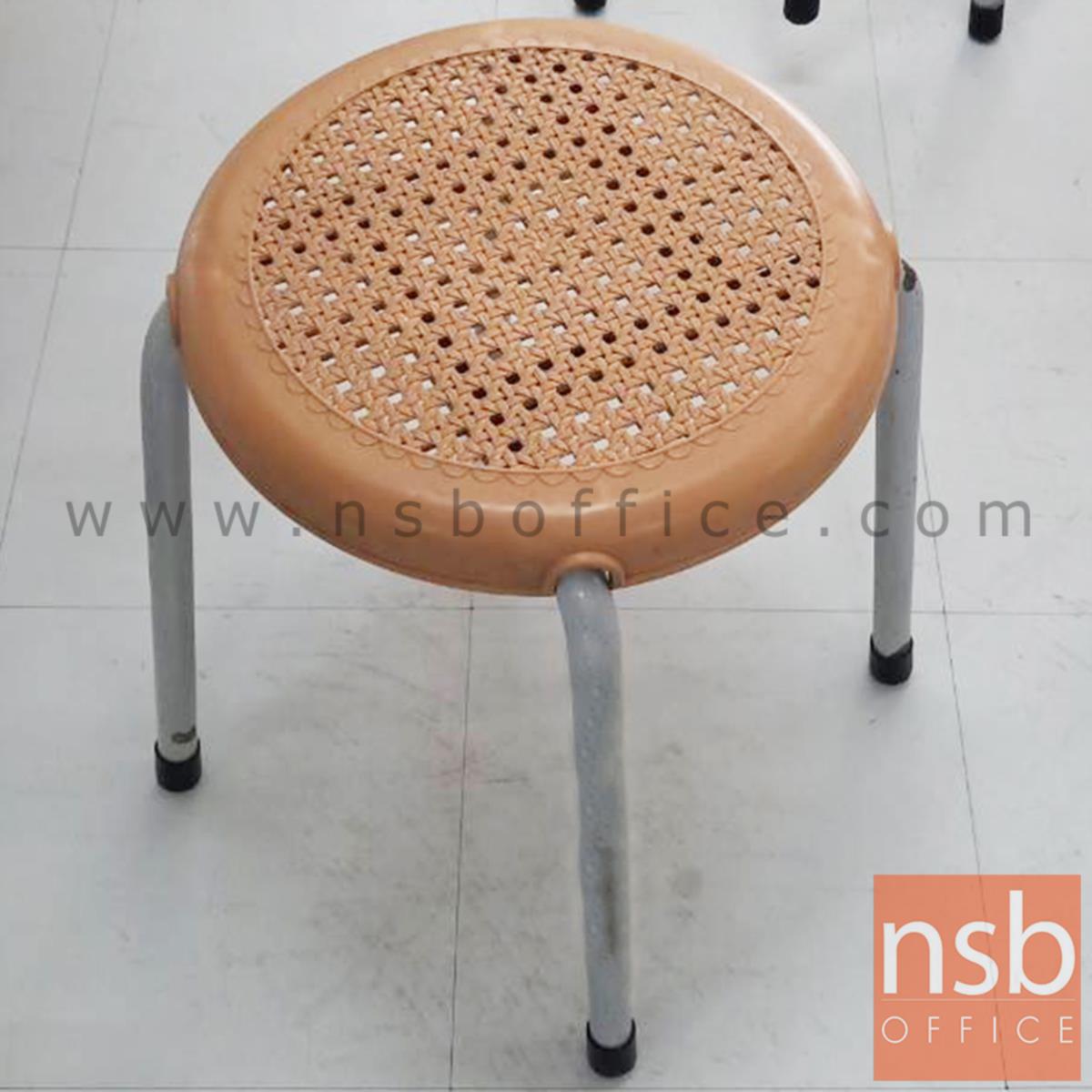 เก้าอี้สตูลกลมที่นั่งพลาสติกลายหวาย  33Di*45H cm. ขาเหล็กกลมพ่นเทา 