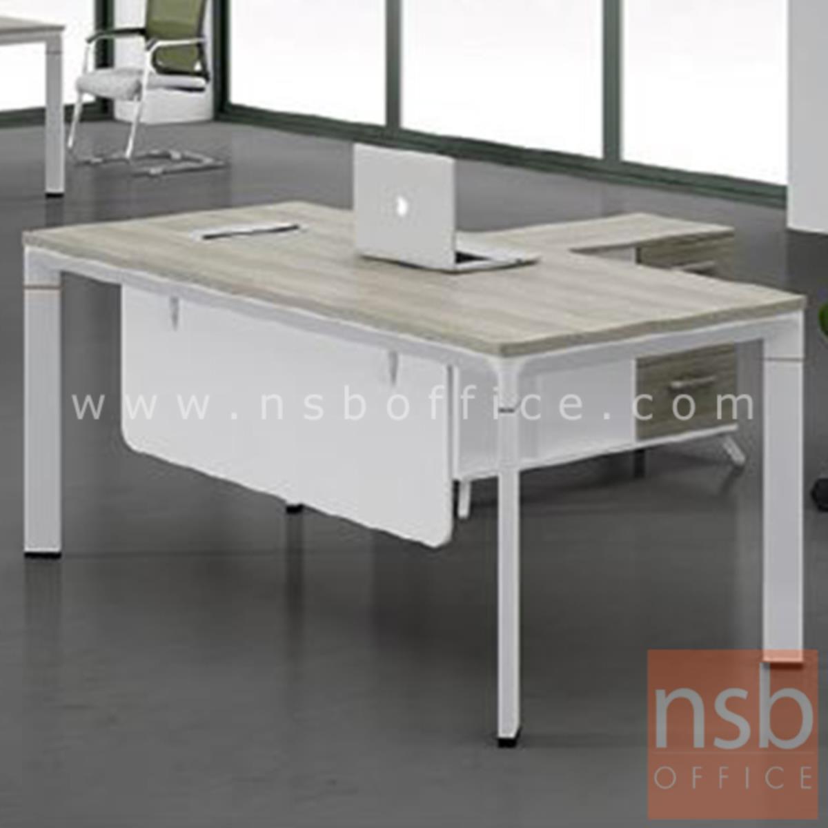 โต๊ะผู้บริหารตัวแอล พร้อมตู้ข้าง G2008 ขนาด 180W cm. ขาเหล็กทรงทแยงมุมสีขาว
