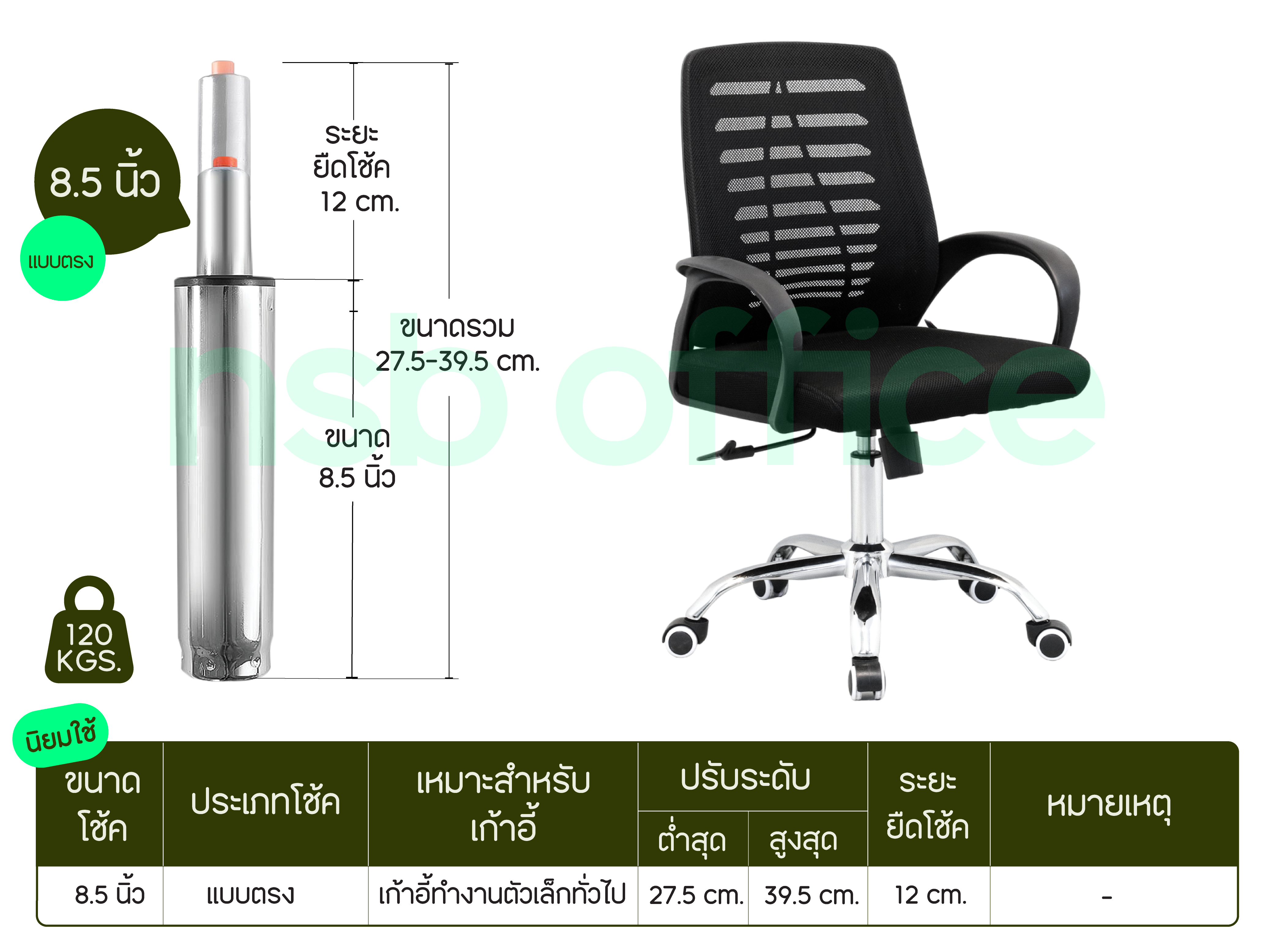 โช้ค 8.5 นิ้วสำหรับเก้าอี้ทำงานตัวเล็กทั่วไป