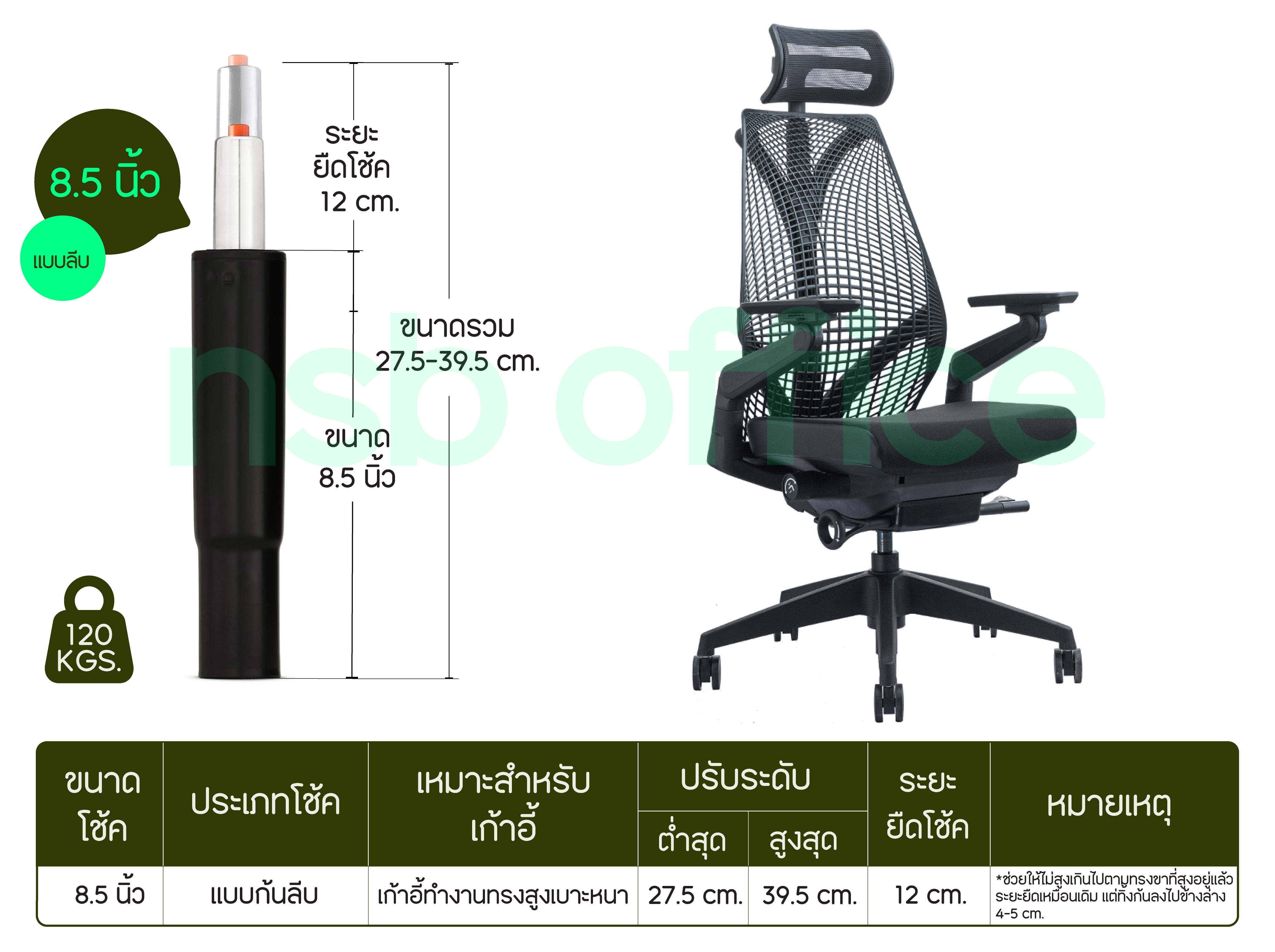 โช้ค 8.5 นิ้วสำหรับเก้าอี้ทำงานทรงสูง เบาะหนา